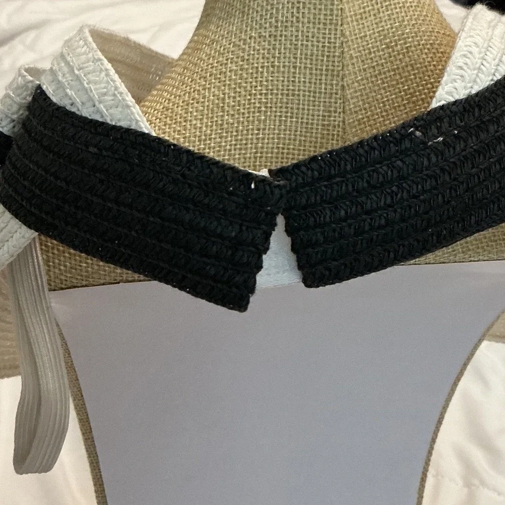 Magid Hats Sun Visor Womens OS‎ Cream Black Straw Wide Brim Bow Detail